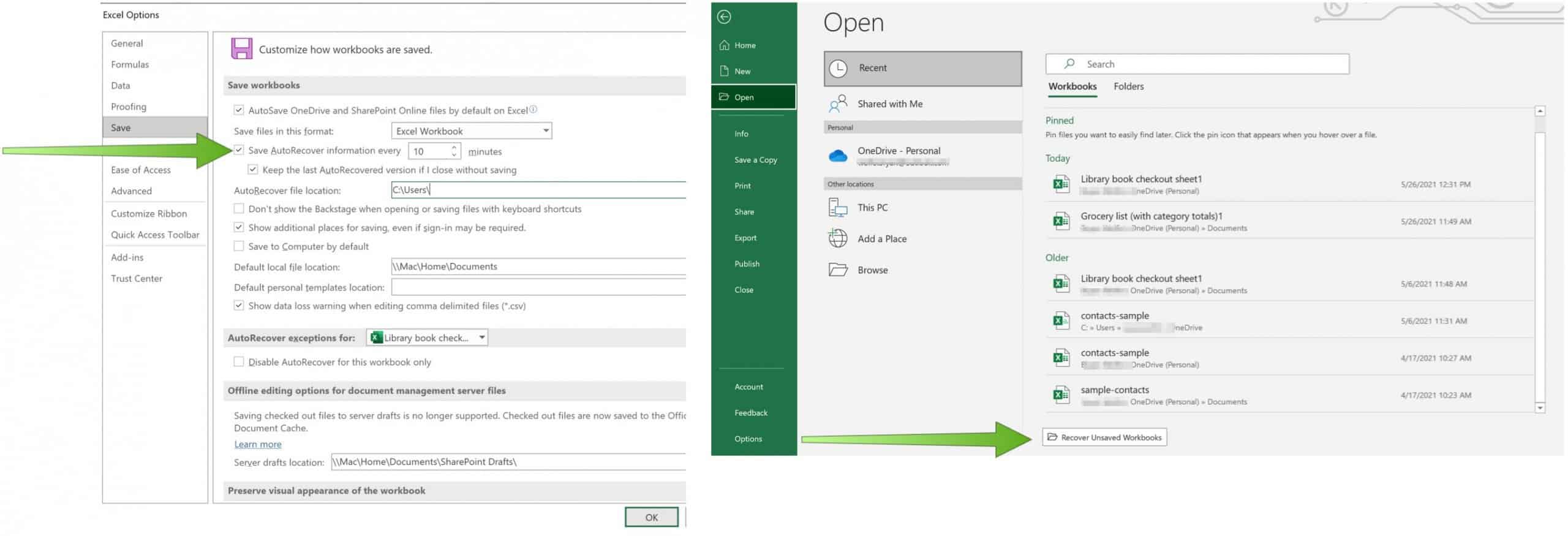Save Excel Files to OneDrive AutoRecover on Excel